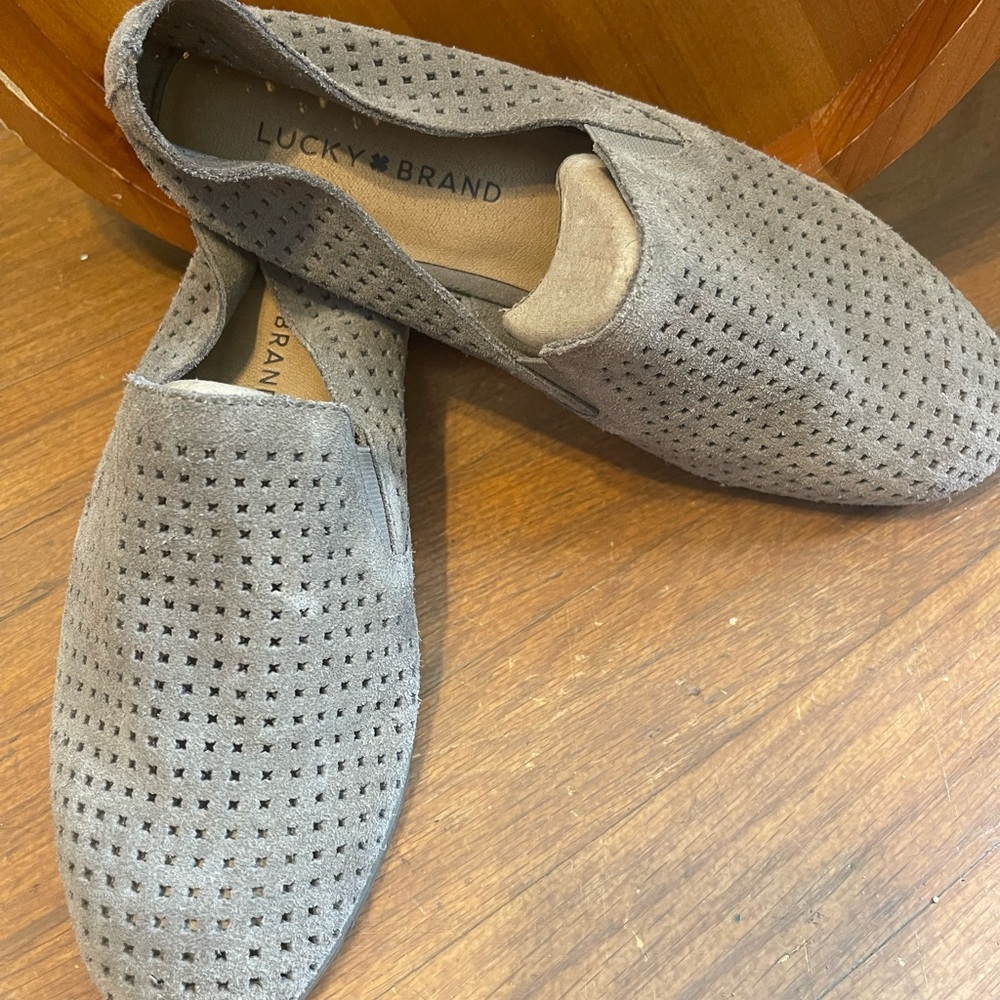 Lucky Brand Perforated Slip-On Flats in Taupe